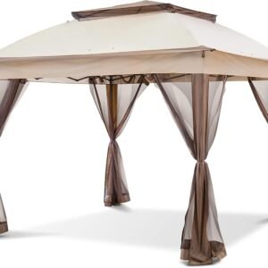 11x11 Pop Up Instant Gazebo Tent with Mosquito Netting Outdoor Canopy Shelter with 121 Square Feet of Shade (Beige)