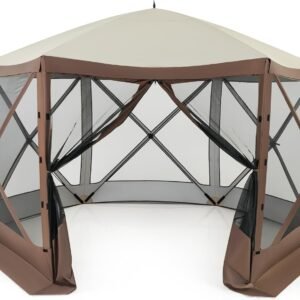 11.5x11.5 Ft Pop Up Gazebo with Netting, Portable Screen Tent with 6 Sided Mesh Walls, 2 Sunshade Cloths, Outdoor Instant Canopy Shelter with Carry Bag for Camping, Lawn, Backyard