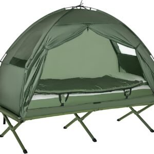 Camping Tent Cot, 4-in-1 Folding Tent Cot Combo with Mattress, Pillow, Sleeping Bag, Roller Carrying Bag, Off Ground Travel Camp Cot for Hiking, Backpacking, Picnic