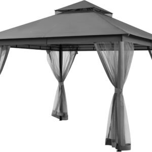 Patio Gazebo - 11x11 ft Outdoor Shelter Tent with Vented Top & Mesh Sidewalls & Drainage Holes, Water-Resistant for Garden/Backyard/Deck/Lawn (Dark Gray)