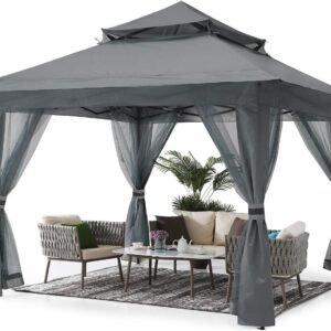 Pop Up Gazebo 13x13 - Outdoor Canopy Tent with Mosquito Netting for Patio Garden Backyard(Gray)