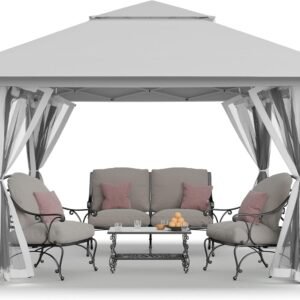 13x13 Pop Up Gazebo, Canopy Tent, Gazebos on Clearance - Outdoor Gazebo for Backyard & Patio Furniture  Pop Up Tent with Wheeled  Cover Bag (White)