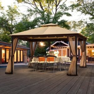 10x12 Gazebo with Mosquito Netting,Sturdy Metal Outdoor Patio Gazebo[Heavy Duty Frame],Gazebos Canopy Tent with Dual Air Roof,Patio Canopy Gazebos,All-Weather/Wind Resistant for Deck Yard