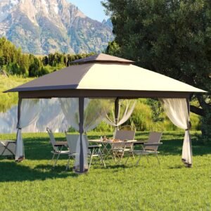 13x13FT Pop Up Gazebo,Canopy Tent with Mosquito Netting,Outdoor Patio Gazebo,Backyard Tent for Party,Wedding,Outdoor Dining(Khaki)